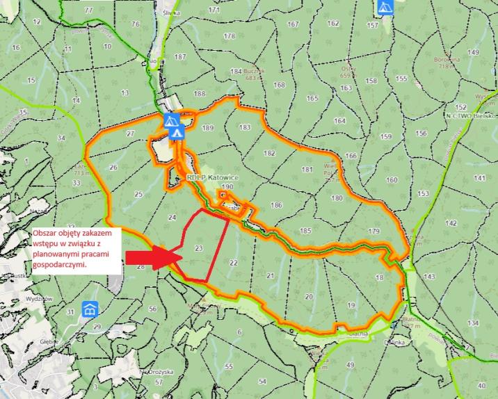 Mapa&#x20;obejmująca&#x20;obszar&#x20;programu&#x20;&#x22;Zanocuj&#x20;w&#x20;lesie&#x22;&#x20;w&#x20;leśnictwie&#x20;Górki&#x2e;